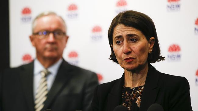 NSW Premier Gladys Berejiklian with Health Minister Brad Hazard. Picture: NCA NewsWire / Dylan Robinson