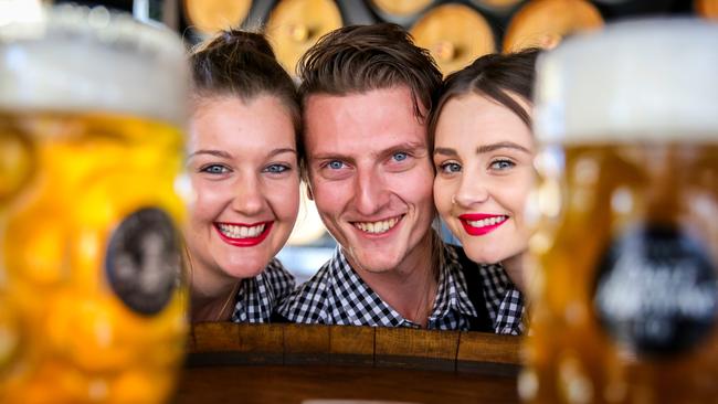 Rebekah, Andrew and Jess with Bavarian Munich Lager - one of The Bavarian’s many beers on tap.