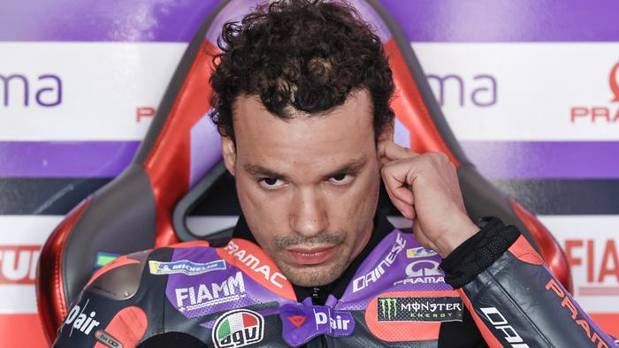 HOHENSTEIN-ERNSTTHAL, GERMANY - JULY 7: Franco Morbidelli of Italy and Prima Pramac Racing in the garage during the MotoGP of Germany at Sachsenring Circuit on July 7, 2024 in Hohenstein-Ernstthal, Germany. (Photo by Qian Jun/MB Media/Getty Images)