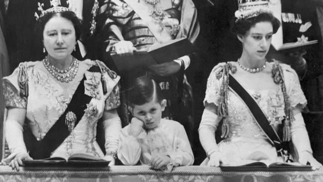 The Queen Mother, Prince Charles and Princess Margaret attend the ceremony of coronation of the Queen Elizabeth II, in Westminster Abbey. Picture: AFP