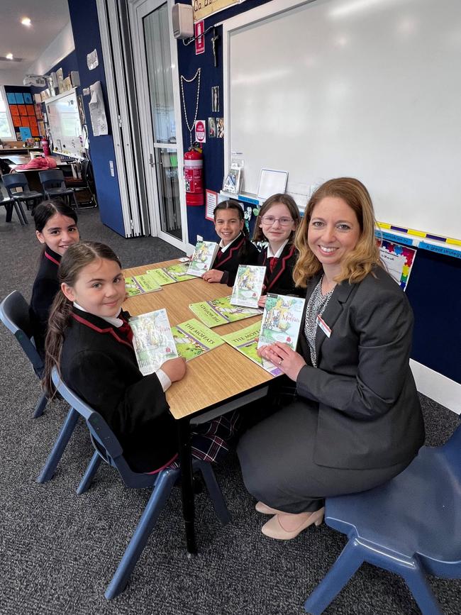 Harkaway Hills College principal Mary Broadsmith with students.