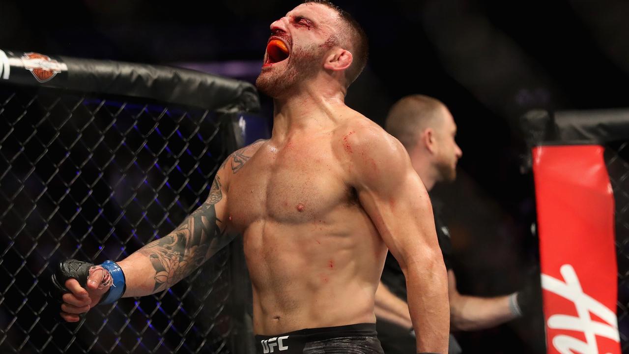 Alexander Volkanovski is looking up.