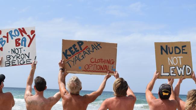 A nude rally will be held at Tyagarah Beach on Sunday. Pictured, a previous rally in 2018. Picture: Marc Stapelberg / News Regional Media.