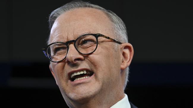 Anthony Albanese at the National Press Club on Thursday. Picture: NCA NewsWire / Martin Ollman