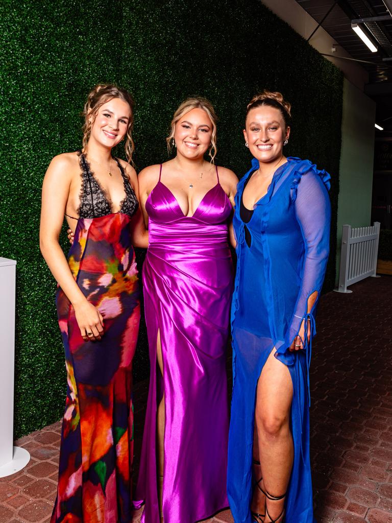 Jade Brouwer, Grace Jones, and Layla Burns. Guilford Young College, Leavers Dinner 2023. Picture: Linda Higginson