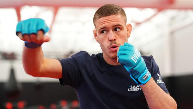 LAS VEGAS, NEVADA - AUGUST 20: Cody Haddon of Australia warms up prior to his fight during Dana White's Contender Series, season eight week two on August 20, 2024 in Las Vegas, Nevada.  (Photo by Chris Unger/Zuffa LLC)