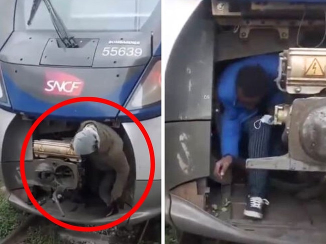 Two men were seen hiding under a train carriage. Picture: Reddit