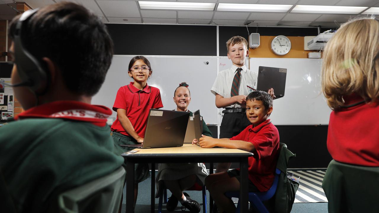 St Paul’s School students Ariana Davari, Evie Miller, Cameron Fletcher and Max Blakey getting ready for NAPLAN earlier this year. Picture: Josh Woning