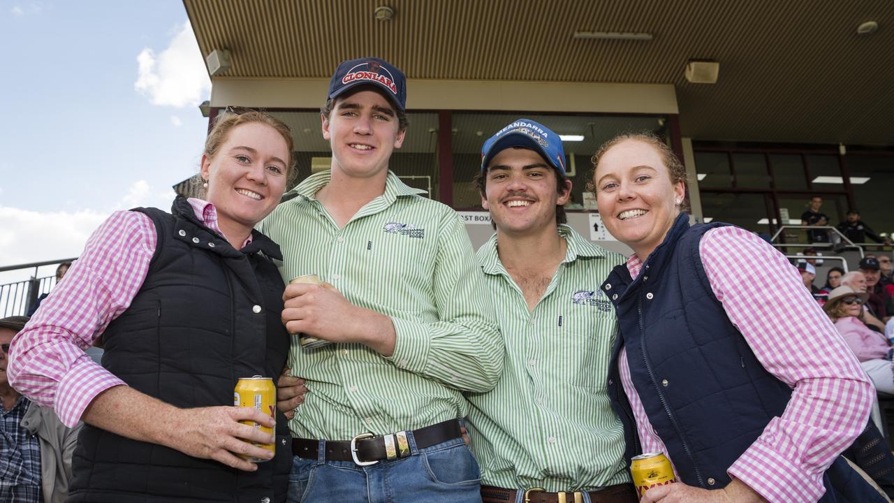 Getting behind the Condamine Codettes are (from left) Jemima Penfold, Angus Brown, Peter Hurst and Molly Penfold on Downs Rugby 2023 grand final day. Picture: Kevin Farmer