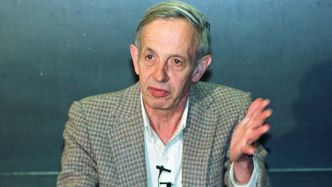 John Nash talks to reporters at Princeton university after being awarded the Nobel Prize for economics in 1994.