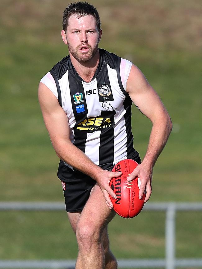 Josh Arnold has been a rock in Glenorchy’s defence this season, his first as captain of the club. Picture: NIKKI DAVIS-JONES