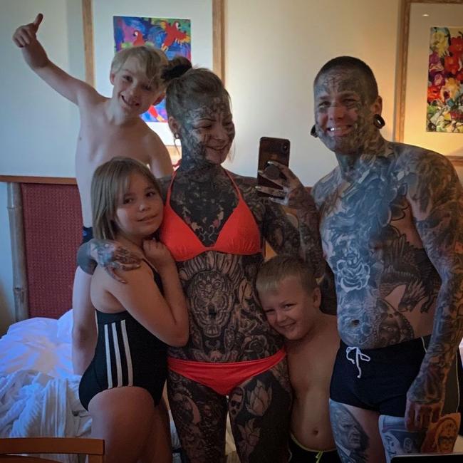 She has three kids with her heavily tattooed husband. Picture: Instagram/@aleksandrajasmin