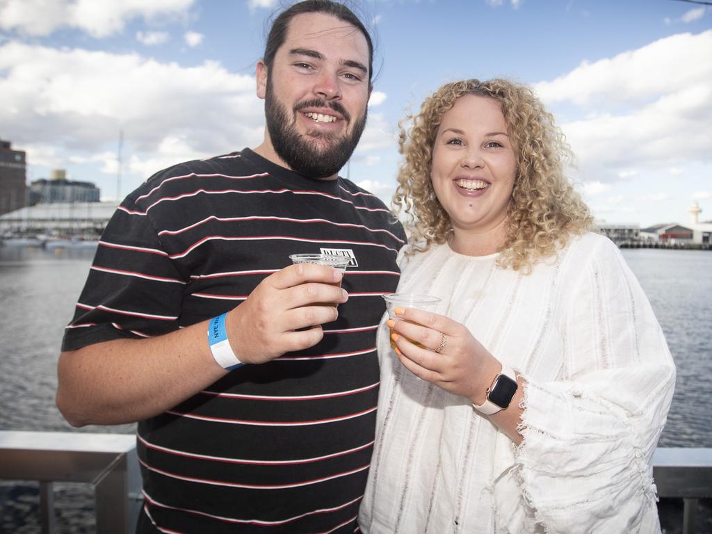 Harry Shepherd and Kate Macaulay enjoying the NYE party at the 2019 Taste of Tasmania. Picture: LUKE BOWDEN