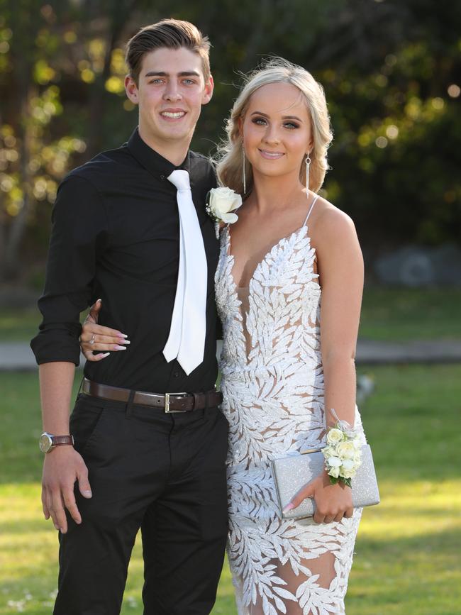 Patrick Hutchinson, 20, and Tyla Lange, 17, at the Ormeau Woods School formal at Links Resort, Hope Island. Picture: Glenn Hampson