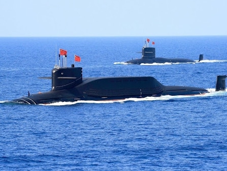 Chinese nuclear-powered missile and attack submarines parade for Chairman Xi Jinping. Picture: PLAN