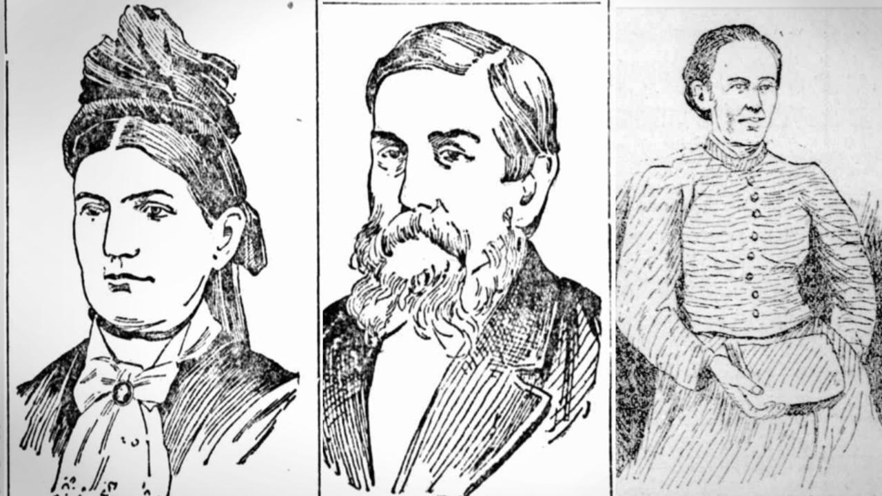 Newspaper drawings of Catherine Lyfield, Henry Lyfield and Caroline Snell. Picture: Trove