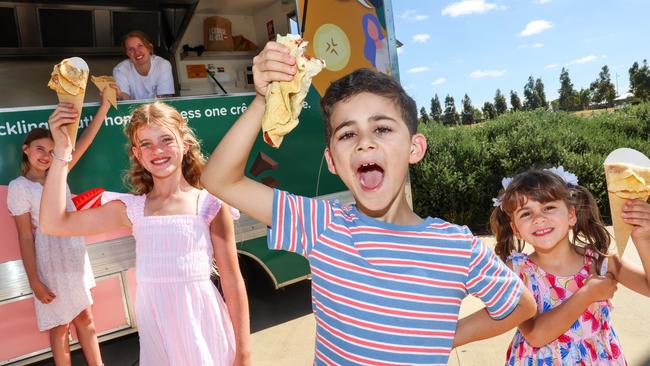 Mega food and music event Flavour Fest is making its west side return this weekend, with Lucy, Isabel, Charlie and Sophia fans of Crepes for Change treats by Jillian Cameron. Picture: Brendan Beckett