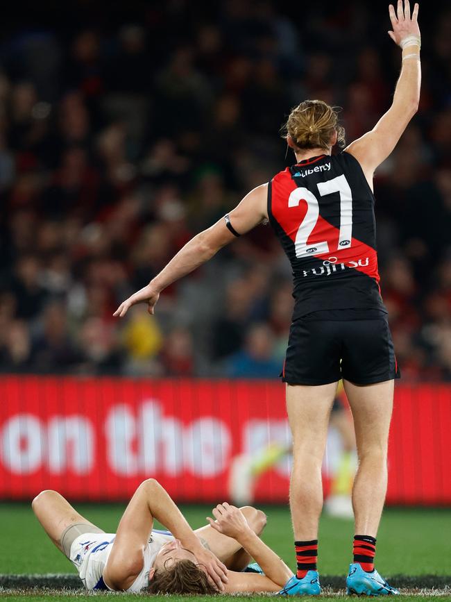 Redman calls for attention after an injury to Hugh Greenwood. (Photo by Michael Willson/AFL Photos via Getty Images)