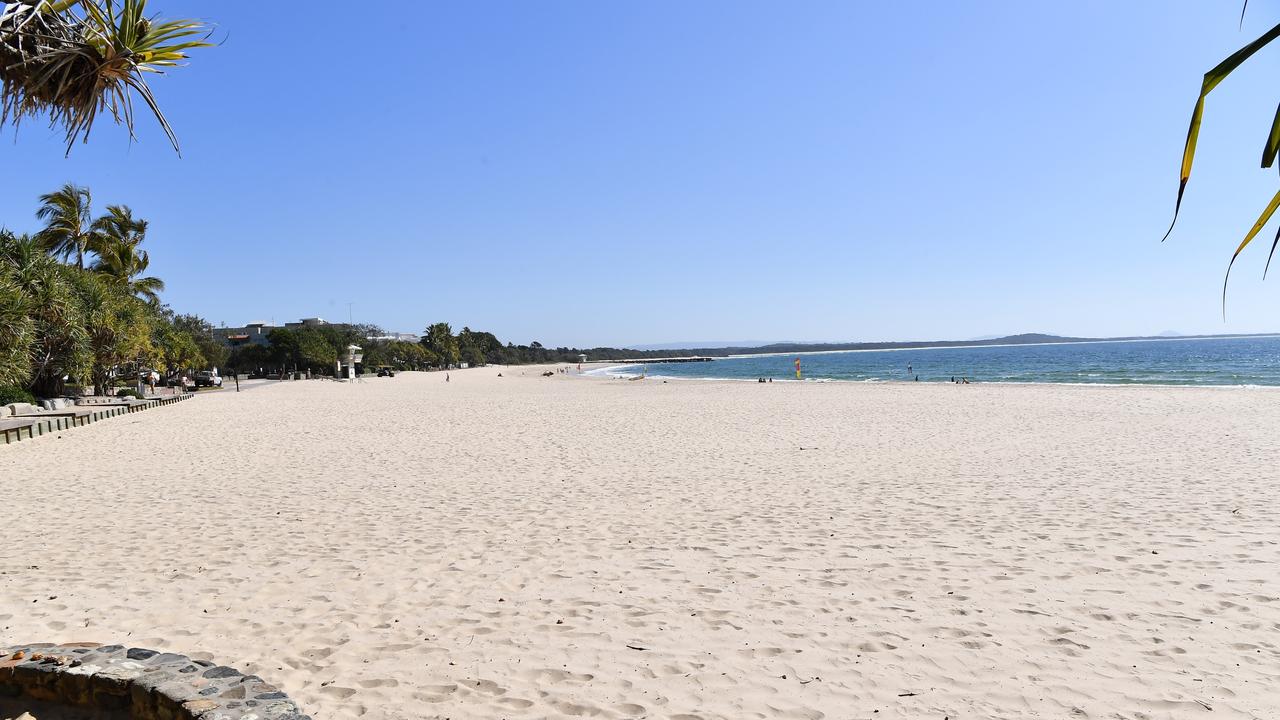 Noosa’s Main Beach is empty on Sunday morning with lockdowns enforced. Picture: Patrick Woods.