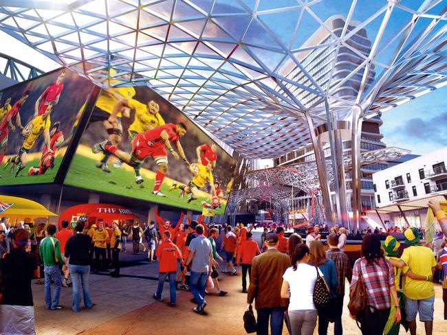 Images from the AFL's secret pitch document. They show the planned $300 million revamp of Etihad Stadium.