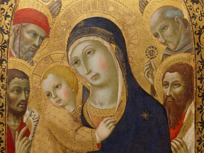 'Madonna and Child with Saints Jerome, John the Baptist, Bernardino and Bartholomew',  Sano di Pietro, 1450-1481.