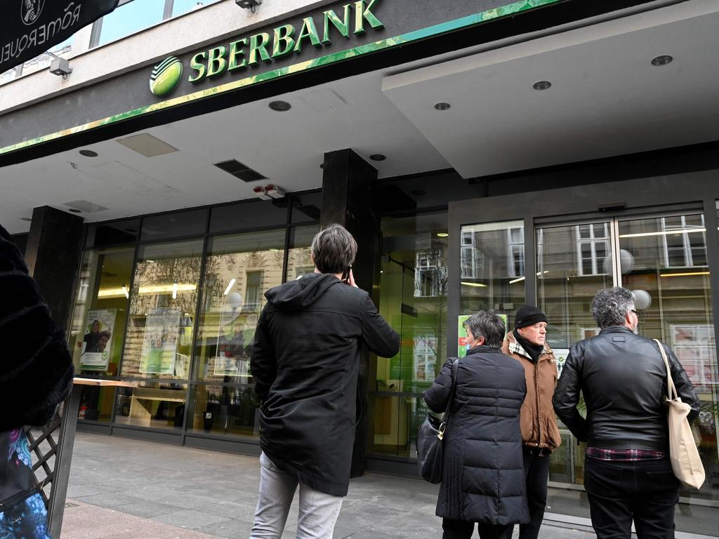 Russians queue to withdraw cash on February 28. Picture: Denis Lovrovic/AFP