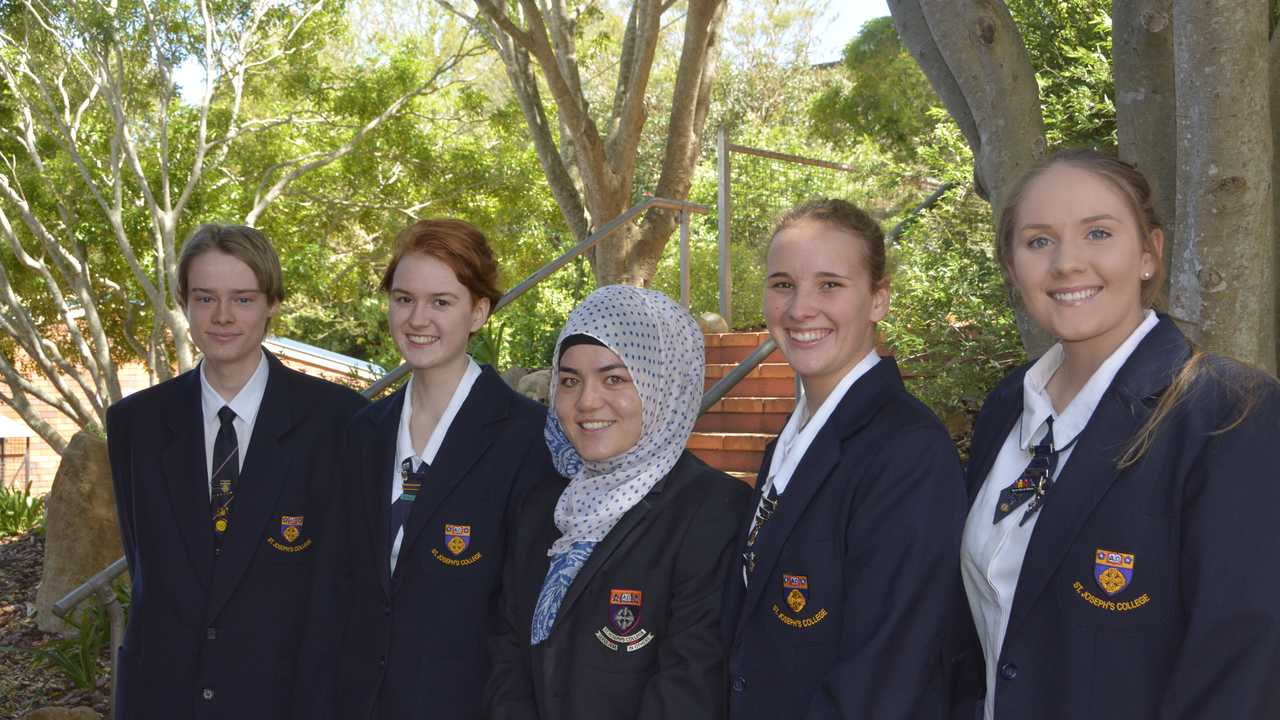 WINNERS: Waiting for the St Joseph's College annual awards night are (from left) Kaelin Stemmler, Abbey Watson, Ambreen Muhammad-Musa, Kaitlyn Bradshaw and Megan Fanning