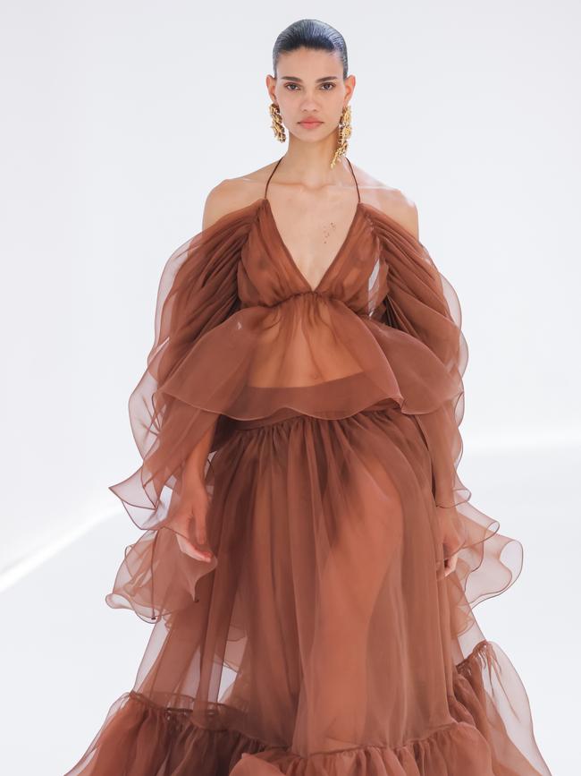 A model walks the runway during the Zimmermann womenswear spring/summer 2024 show at Paris Fashion Week. Picture: Getty Images