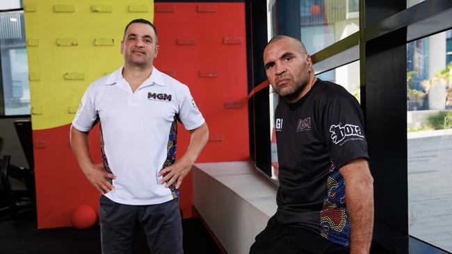 Gosh Daher and Anthony Mundine in Redfern on Tuesday. Picture: Justin Lloyd.