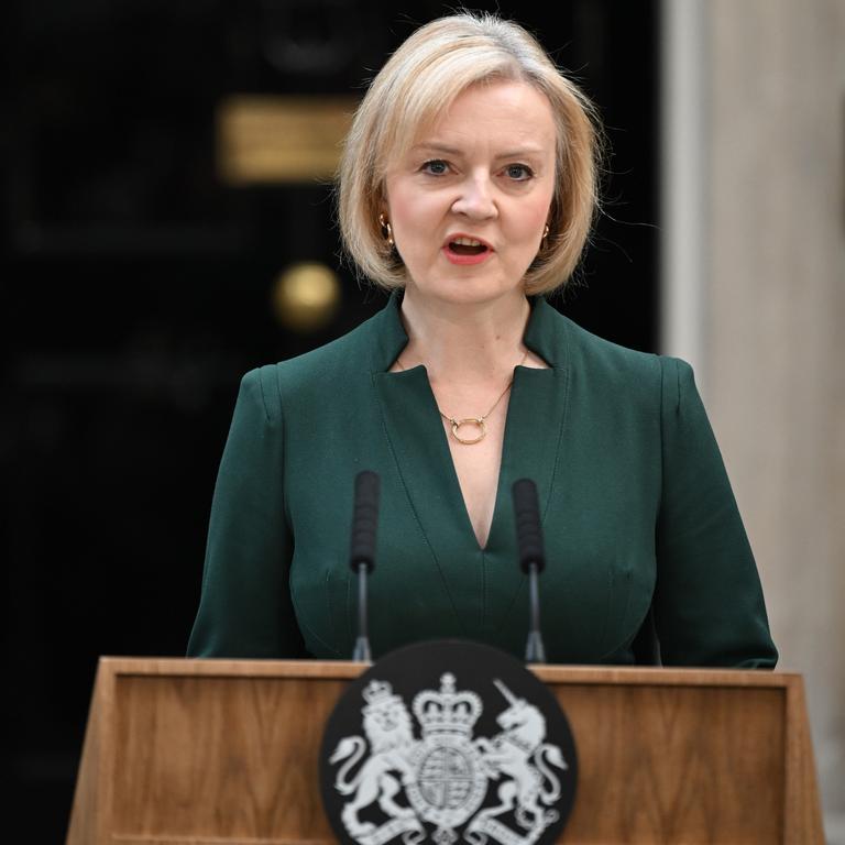 British Prime Minister Liz Truss makes a statement prior to her formal resignation (Photo by Leon Neal/Getty Images)