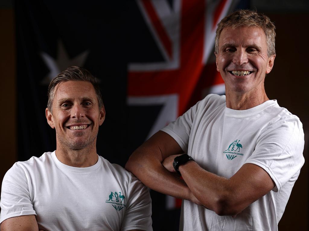 Gosens (R), with Birmingham teammate Hayden Armstrong, will compete for Australia in the Para-Triathlon at the 2022 Commonwealth Games. Picture: Robert Cianflone/Getty Images