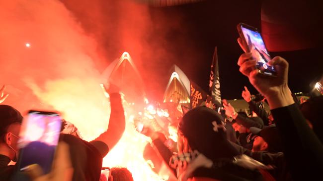 Protest on the forecourt of The Sydney Opera House following the recent outbreak of war between Israel and Palestine. Picture: Jeremy Piper