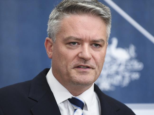 Mathias Cormann has called for the Barnaby Joyce saga to be resolved as soon as possible. Picture: AAP.