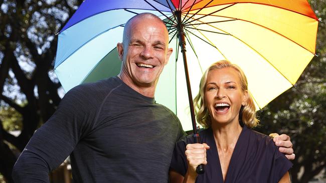 Ian Roberts, Australia’s first openly gay rugby league player, and Sarah Murdoch at the launch of Qtopia Sydney on Thursday. Picture: Richard Dobson