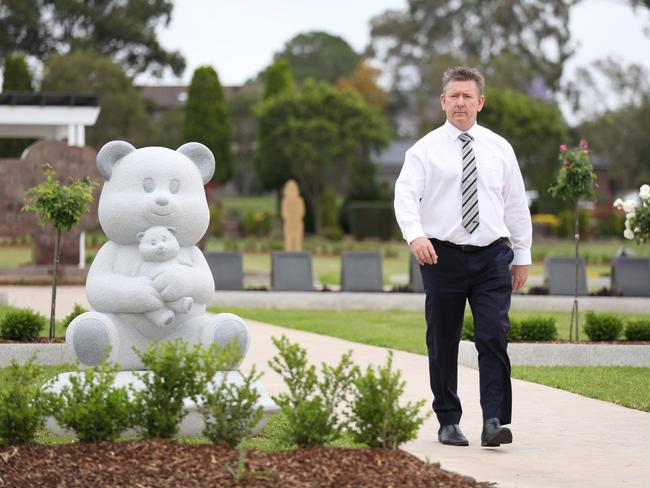 Pinegrove Memorial Park’s family services manager Michael Bridges in The Heart of Angels, the largest dedicated child and baby memorial garden in the southern hemisphere, for children aged 12 and under. At least 500 children and babies will be buried in the section, and 1000 cremated. Picture: Angelo Velardo