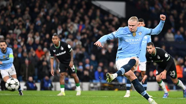 Erling Haaland scores the first goal of the match that was to end unhappily for the hosts. Picture: Michael Regan/Getty Images