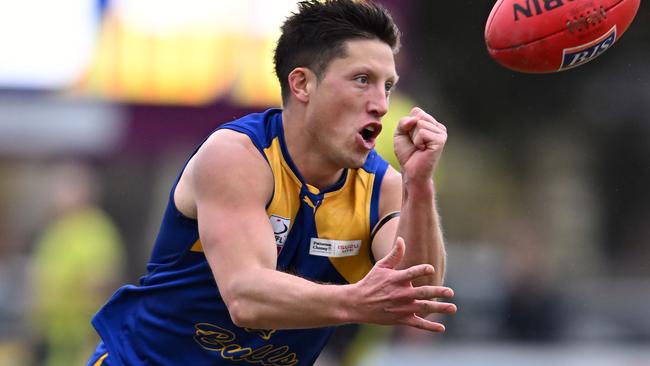 Noble ParkÃs Jackson Sketcher during the EFL Premier Division football match between Noble Park and Balwyn in Noble Park, Saturday, June 11, 2022. Picture: Andy Brownbill