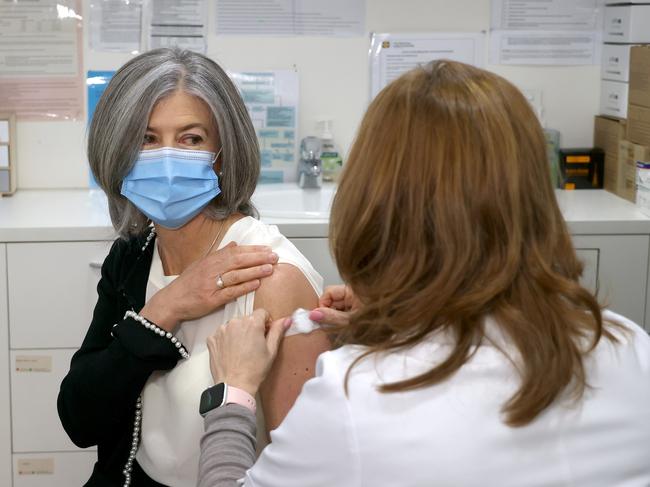 Chief public health officer Professor Nicola Spurrier got a 4th Covid vaccine in Priceline in Mitcham Square Shopping Centre last week. Image: Tony Lewis