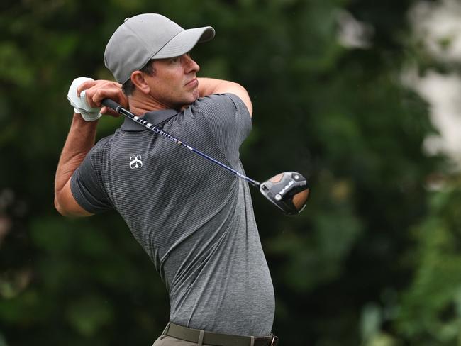 GREENSBORO, NORTH CAROLINA - AUGUST 03: Adam Scott of Australia plays his shot from the 13th tee during the first round of the Wyndham Championship at Sedgefield Country Club on August 03, 2023 in Greensboro, North Carolina. (Photo by Jared C. Tilton/Getty Images)