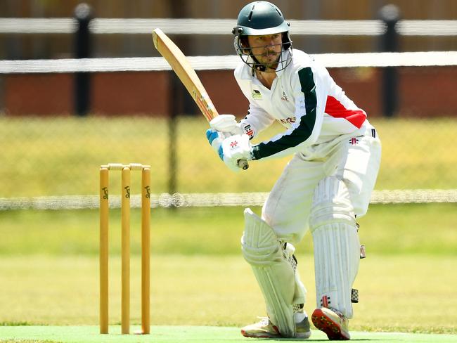 Harley Peacestirling of Pines bats during the MPCA Provincial match between Pines and Sorrento at Pat Rollo Reserve, on November 18, 2023, in Melbourne, Australia. (Photo by Josh Chadwick)