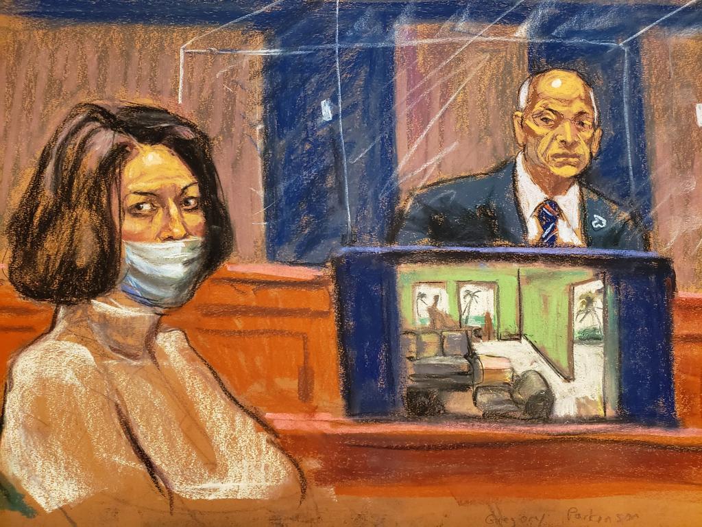 This courtroom sketch shows Ghislaine Maxwell in court for her trial on charges of sex trafficking, in New York City. Picture: AFP