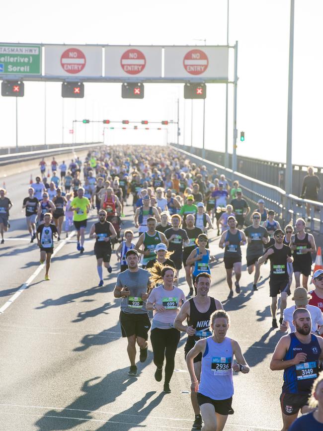 Run the Bridge Fun Run 2020 across Tasman Bridge. Picture: RICHARD JUPE