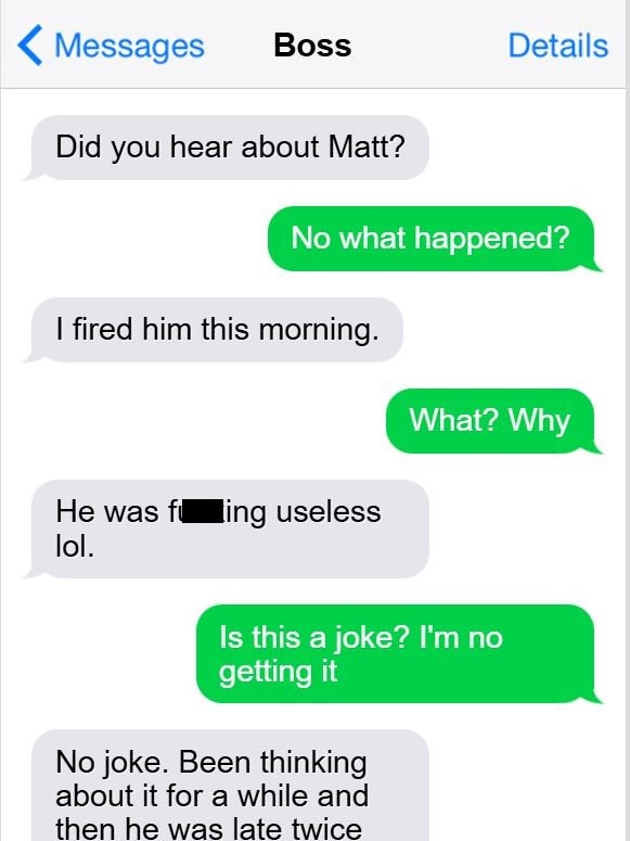 This message exchange between a boss and employee has gone viral. Picture: Ben Askins/TikTok