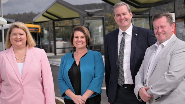 Katie Cooper, Paula Wriedt, Michael Ferguson, and Dean Young at the launch of the Huntingfield park and ride facility. Picture: Kenji Sato