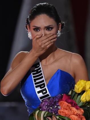 A shocked Miss Philippines 2015, Pia Alonzo Wurtzbach. Picture: Ethan Miller
