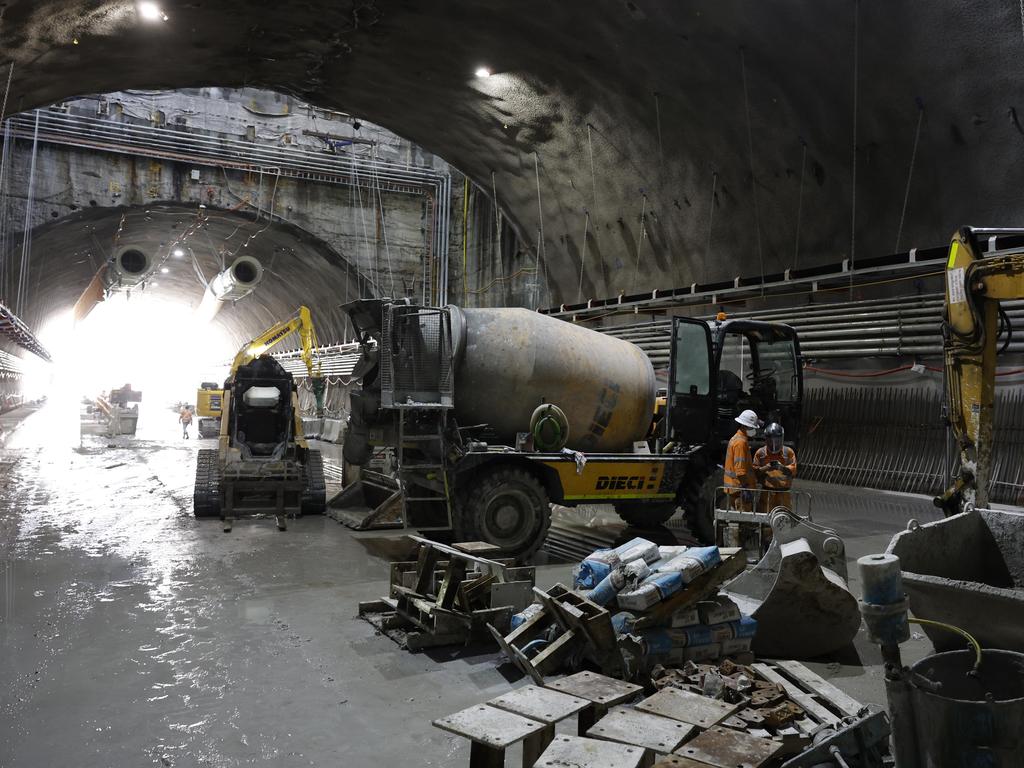 The underground construction taking place currently at the site of the Five Dock Metro Station in Sydney. Picture: Richard Dobson