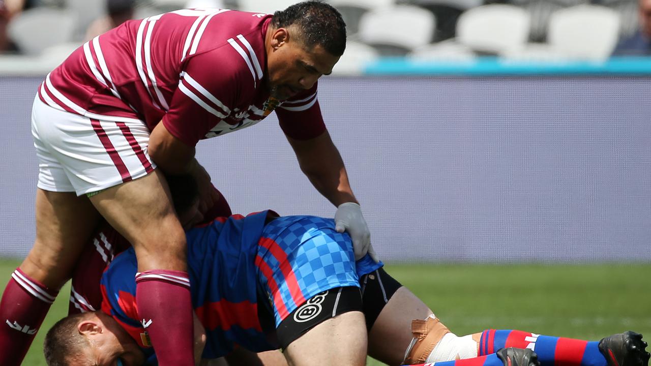 John Hopoate during the Manly vs Newcastle match at the Legends of League tournament.