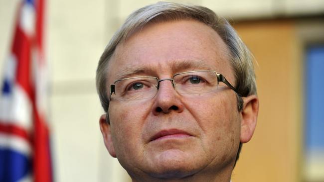 A tearful Kevin Rudd speaks to reporters after the Labor leadership spill in Canberra on June 24, 2010. Picture: AAP