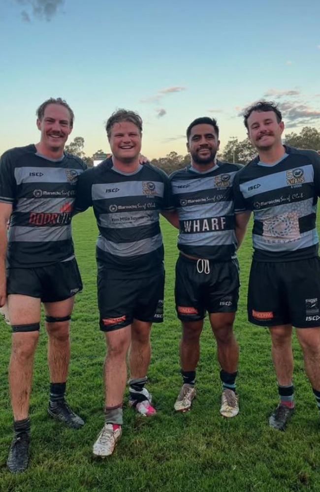 Maroochydore Swans players Mitch Schnieder, Lachlan Moffat, Ian Filipo and Nathan Baughan.