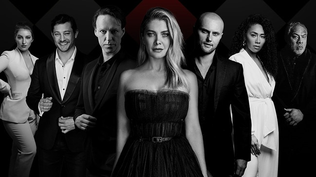 Natalie Bassingthwaighte, centre, with 2021 Australian cast of Chess – The Musical. Supplied by StoreyBoard Entertainment